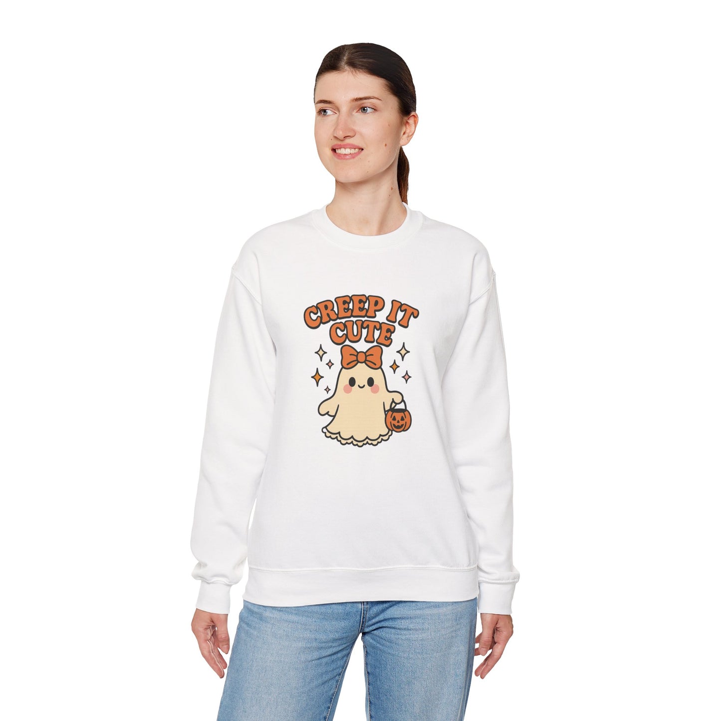 Cute Ghost Sweatshirt, Creep It Cute Crewneck, Spooky Halloween Pullover, Sweet Ghost Graphic Sweatshirt, Trick-Or-Treat Gift Top