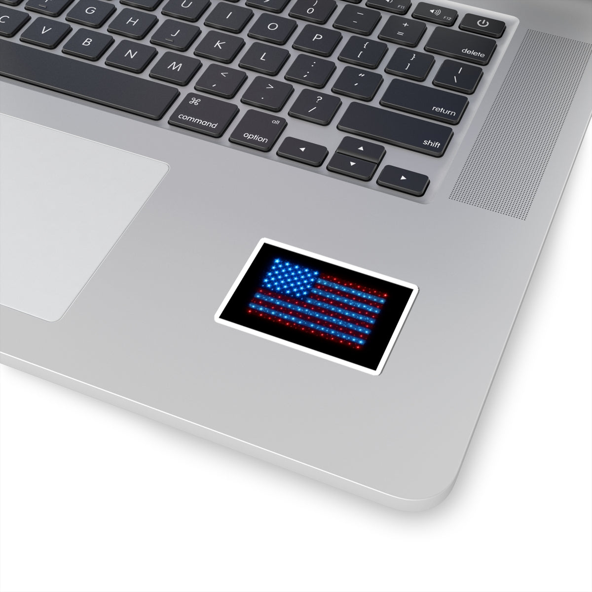 Bioluminescent USA Flag Sticker - Holographic-Inspired Vinyl Decal, Patriotic Blue and Red Sparkle Art for Laptop, Water Bottle