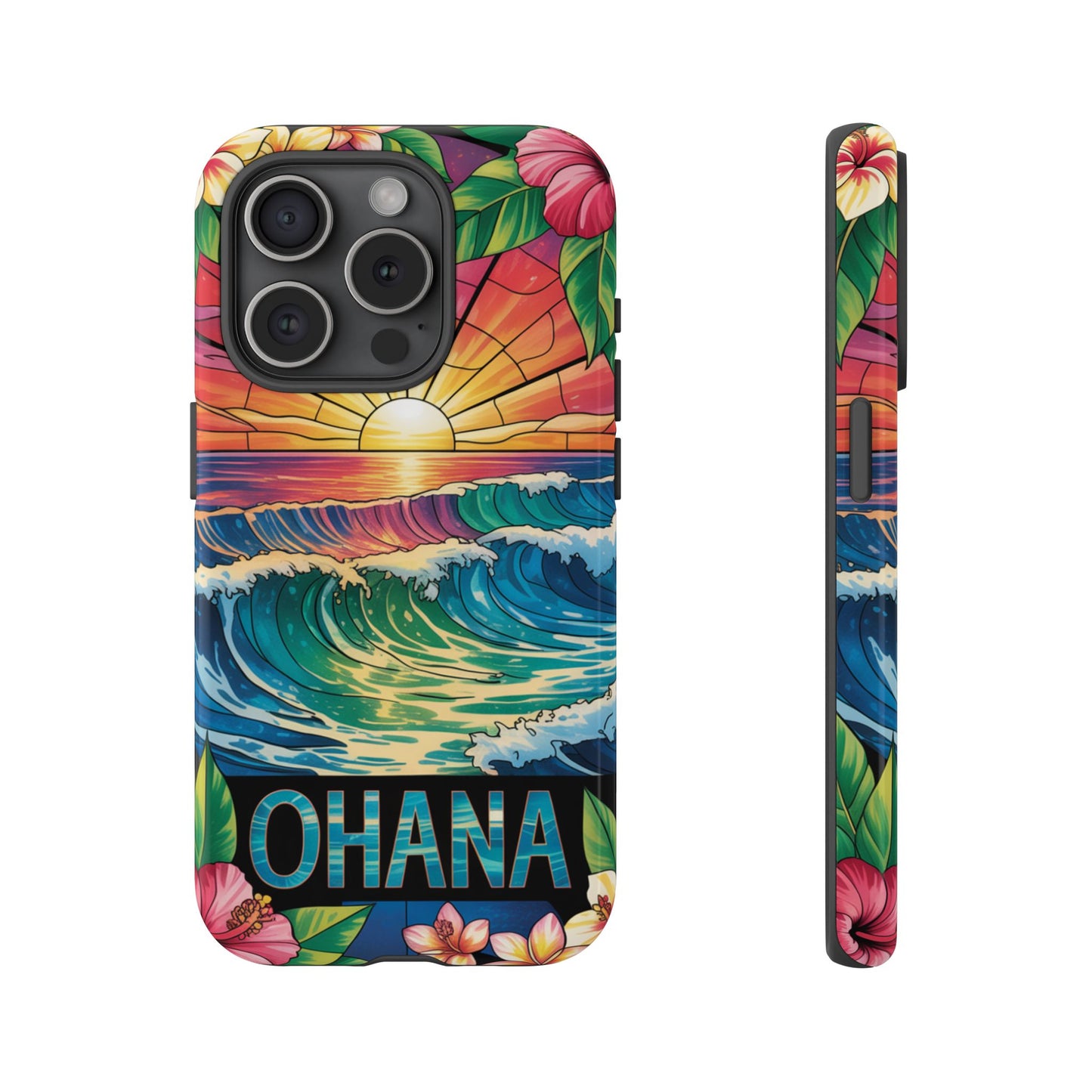 Ohana iPhone Case Tropical Hawaiian Sunset Phone Cover Wave Floral Beach Art Cute Gift for iPhone Lovers