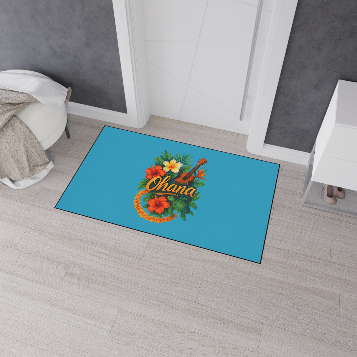 Hawaiian Ohana Welcome Mat | Tropical Doormat | Luau Home Decor | Beach House Entry Rug | Island Vibes Floor Mat | Aloha Gift Idea
