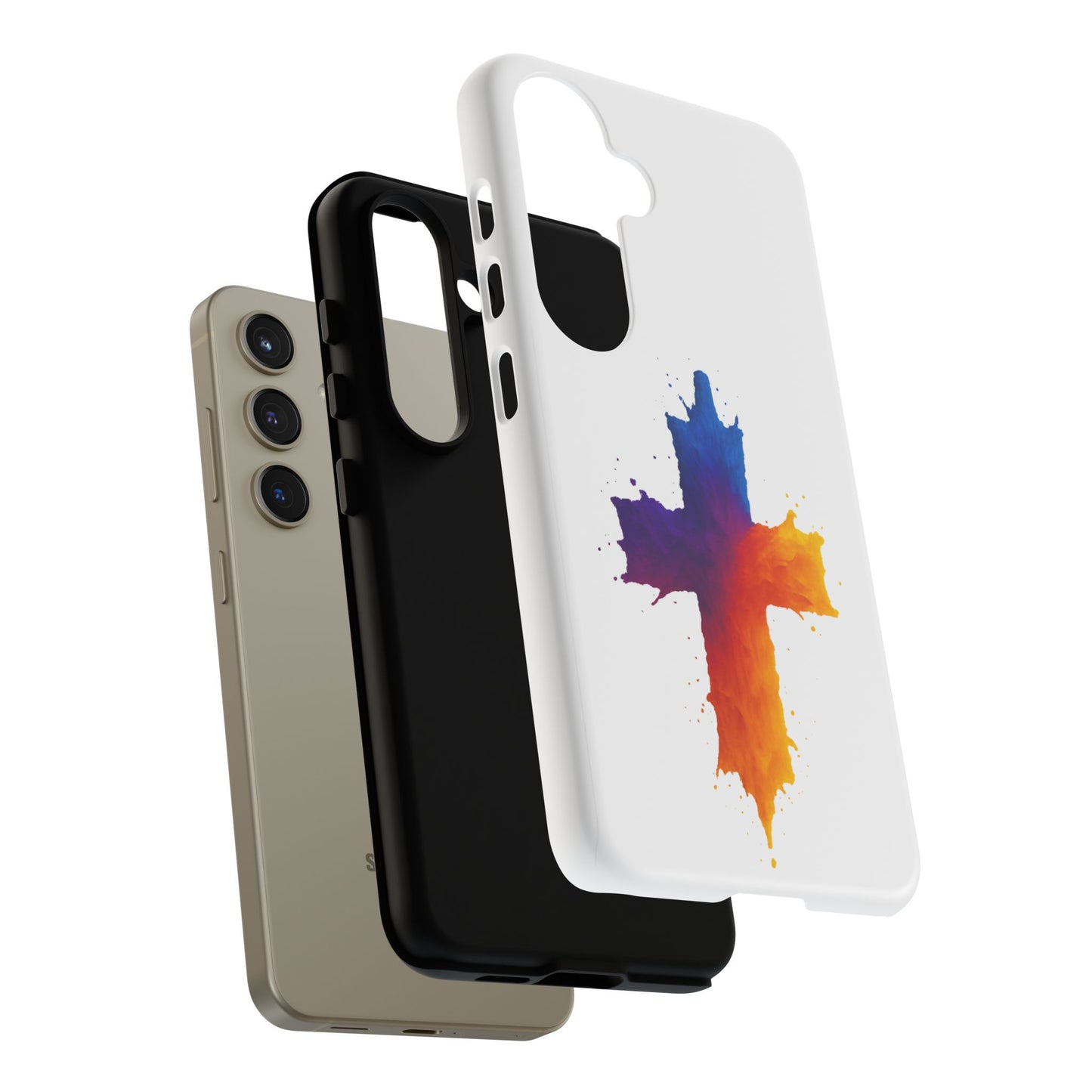 Christian Cross Phone Case – Vibrant Watercolor Design, Faith-Based Gift, Bible Verse Inspired Cell Cover