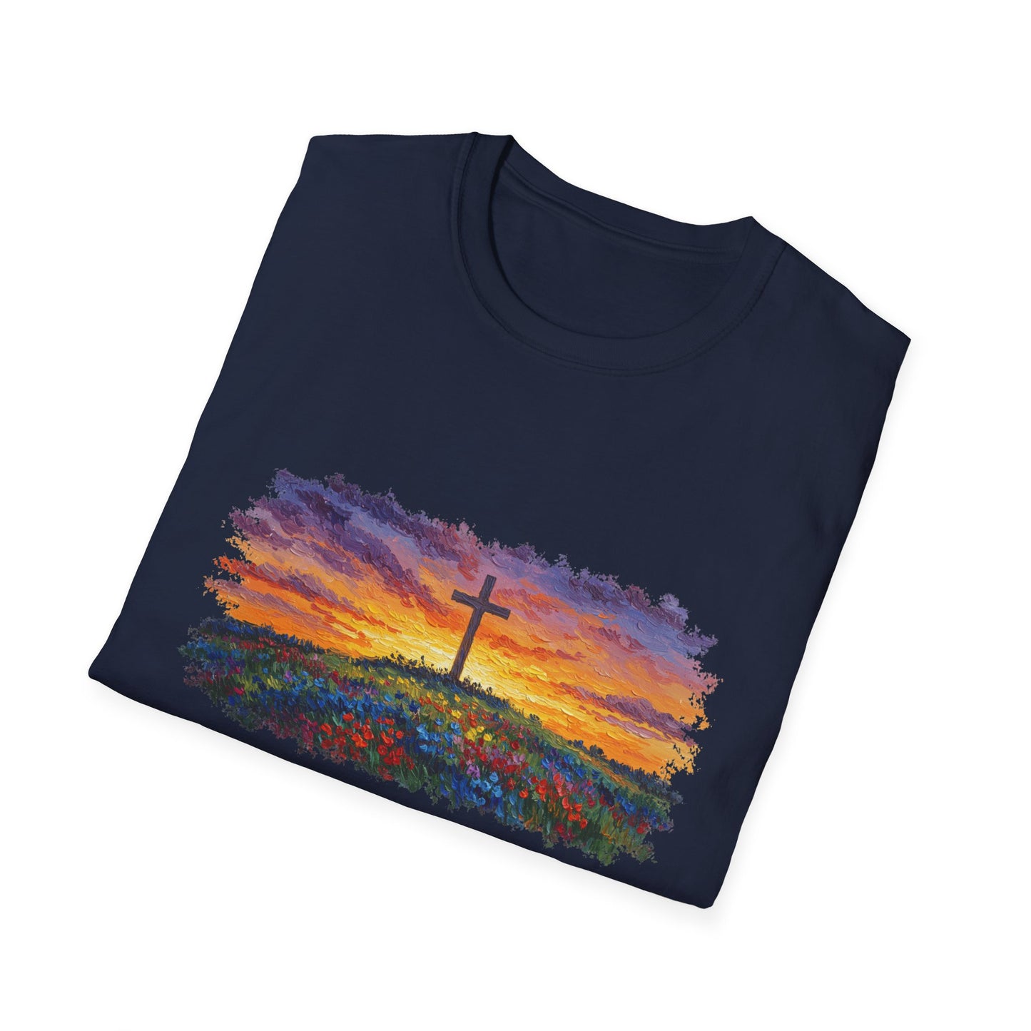 Van Gogh-Style Cross Sunset T-Shirt | Christian Faith Tee, Impressionist Nature Cross Shirt, Sunset Religious Art, Faith & Landscape Gift