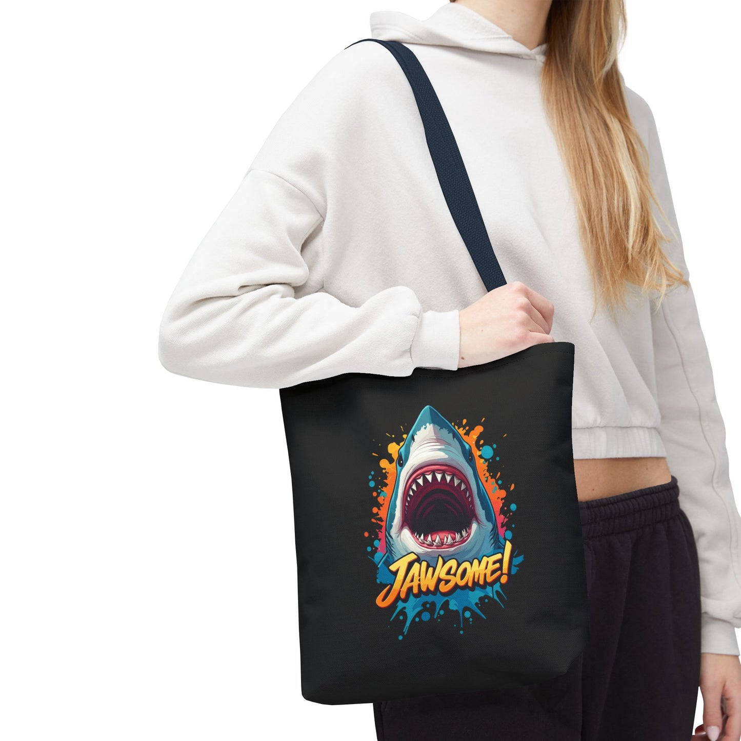 Shark Tote Bag – JAWSOME Funny Ocean Lover Bag – Durable Reusable Grocery, Beach, or Everyday Tote – Gift for Shark Fans & Sea Lovers