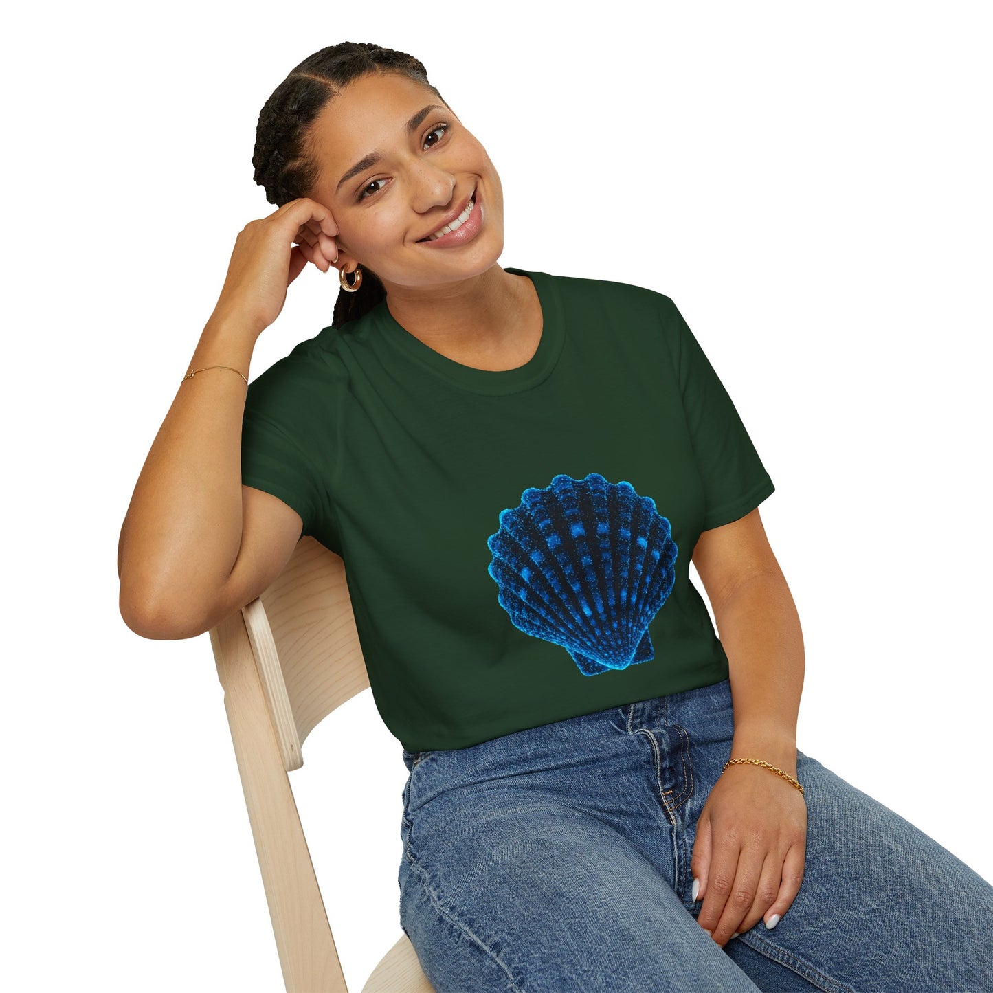 Geometric Digital Shell T‑Shirt • Nature Inspired Graphic Tee • Cottagecore, Y2K Nostalgia, Bold Minimalist Women & Men Gift