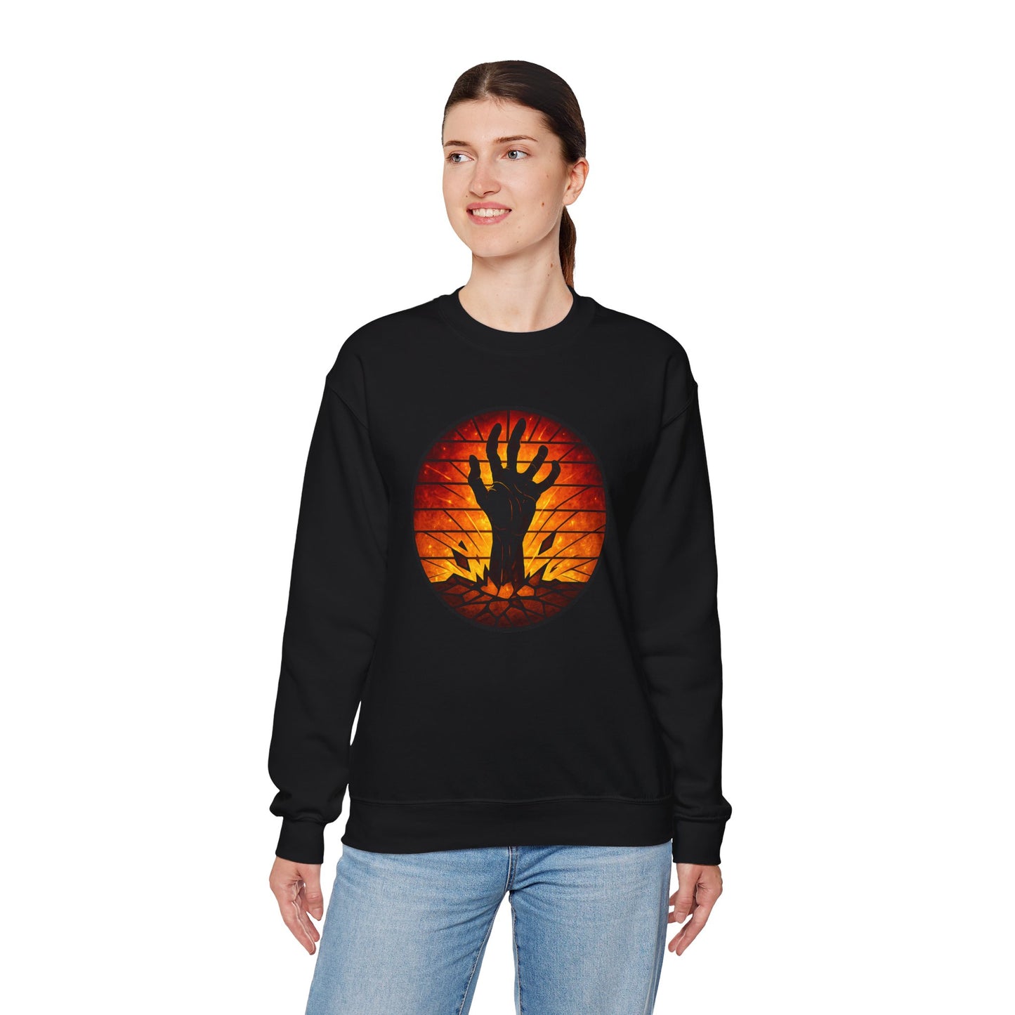 Zombie Hand Sweatshirt, Creepy Rising Hand Crewneck, Halloween Graveyard Sweatshirt, Spooky Hand Emerging, Gothic Horror Sweater