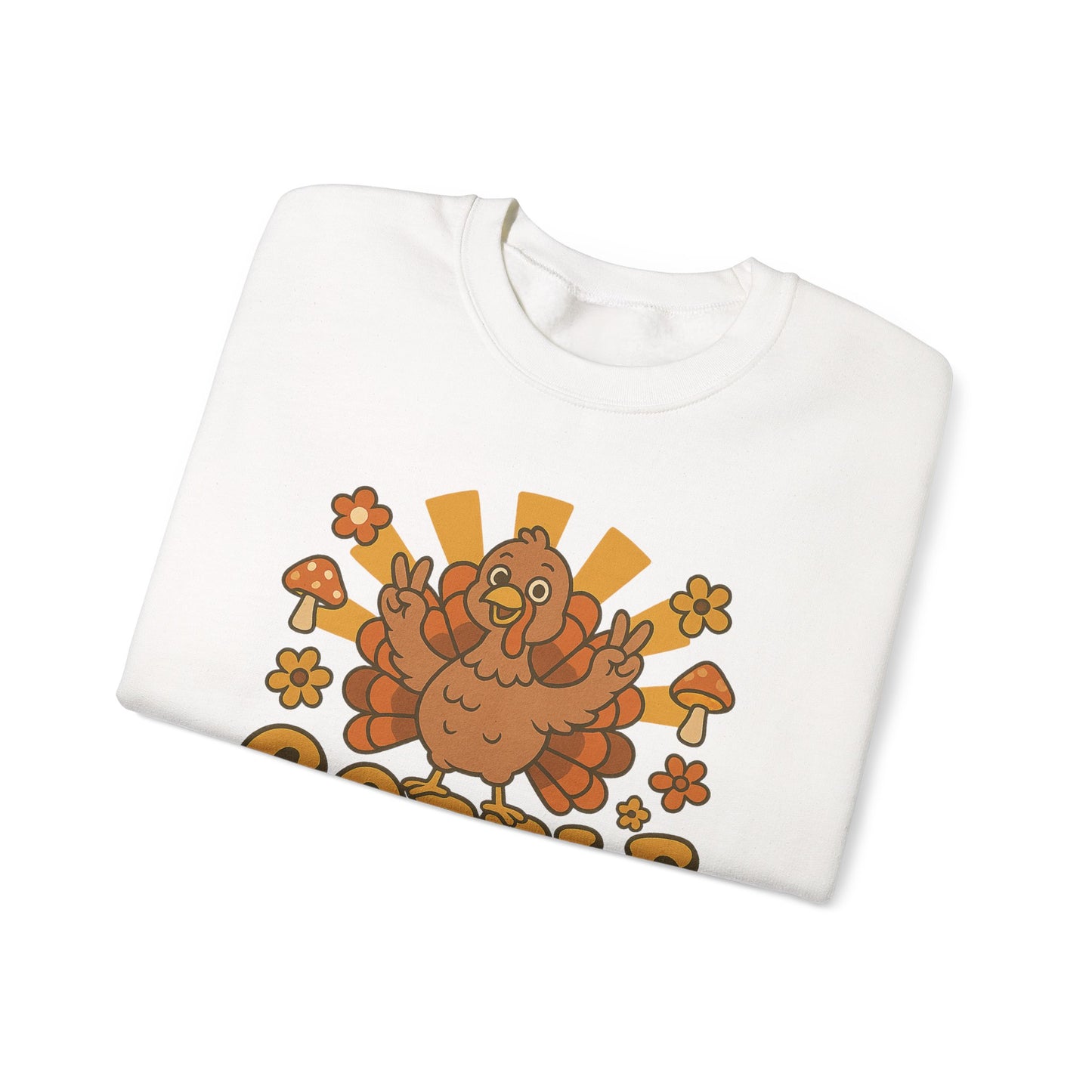 Gobble Turkey Sweatshirt, Retro Fall Turkey Crewneck, Thanksgiving Graphic Pullover, Autumn Mushroom & Flower Design, Cozy Fall Top