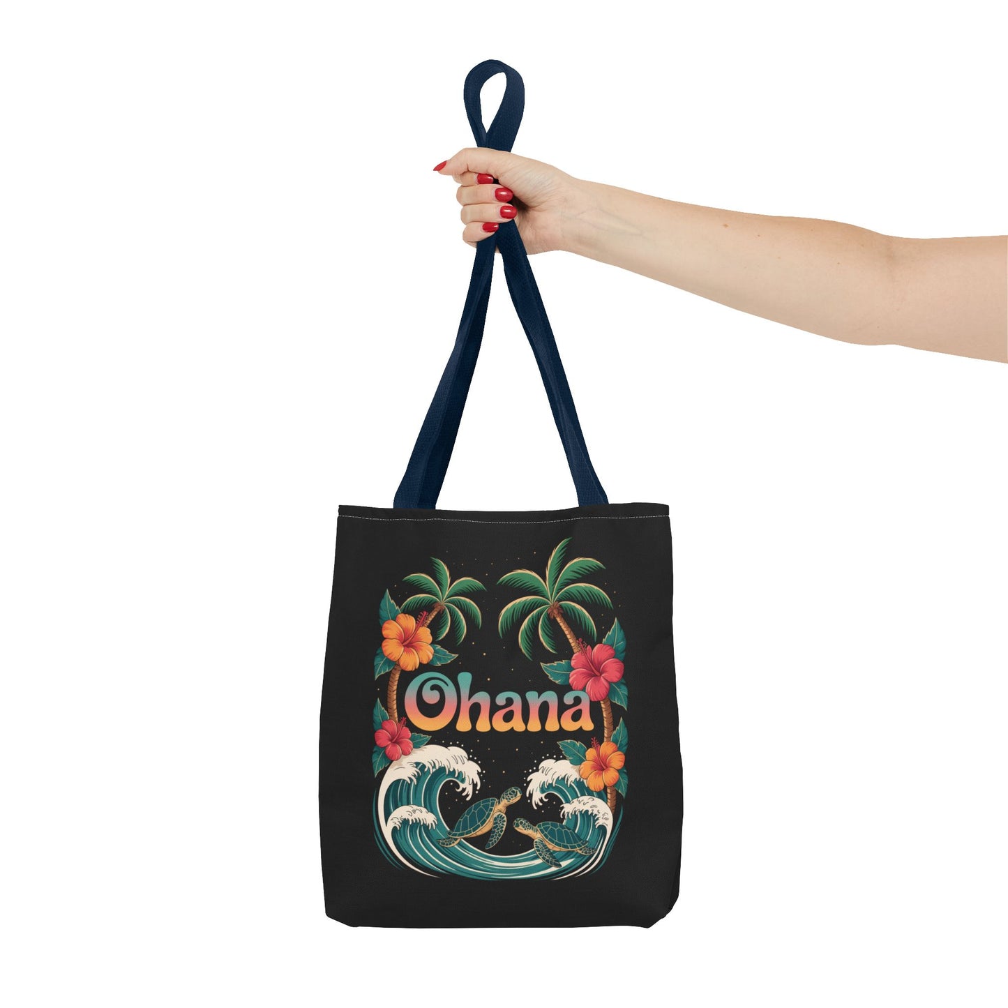 Ohana Tote Bag – Hawaiian Beach Tote with Sea Turtles & Palm Trees – Floral Tropical Reusable Bag, Summer Gift, Aesthetic Travel Purse