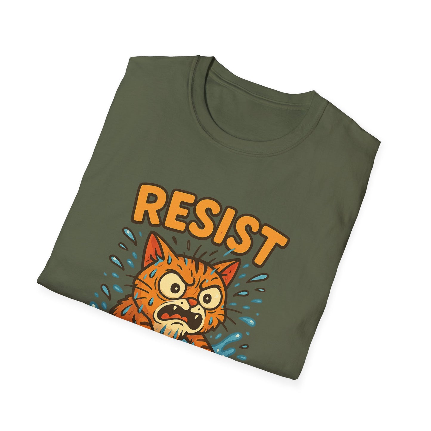 Resist Like A Stubborn Cat At Bathtime Funny Cat Lover Graphic Tee - Quirky Self Care Shirt - Gift For Pet Moms, Dads and Humor Fans