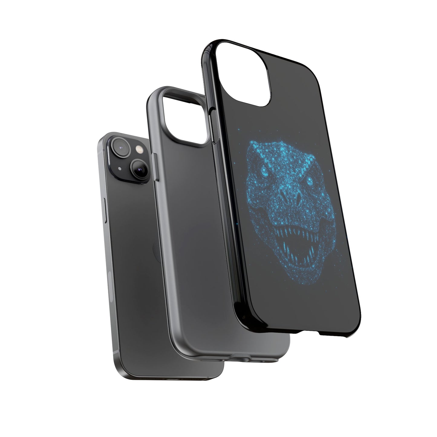 Bioluminescent Particle T-Rex iPhone Case - Galaxy-Style Cosmic Dino on Tough Dual-Layer Cover, Gift for Dino & Space Fans