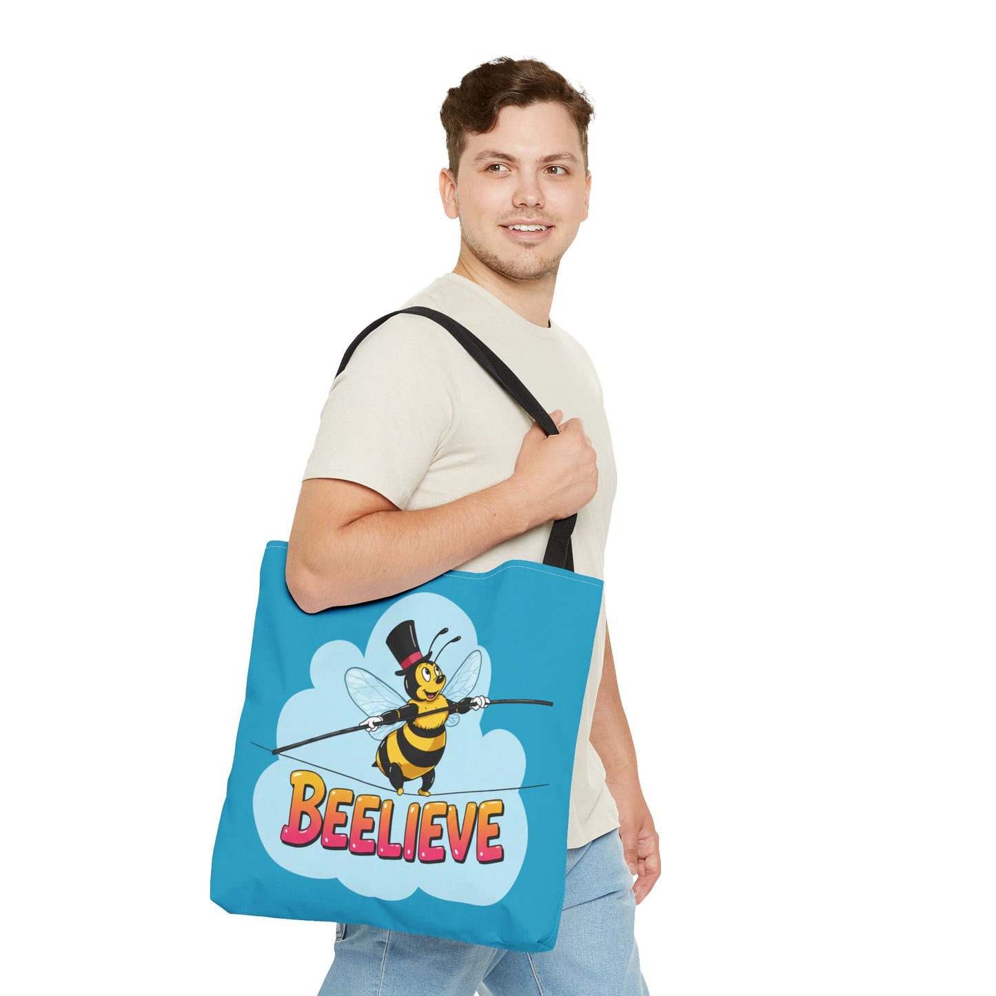 Bee Tote Bag Beelieve Pun Design