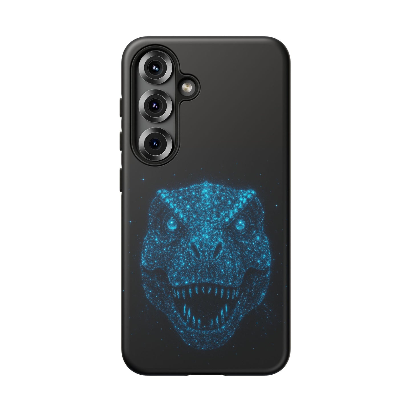 Bioluminescent T-Rex Samsung Case - Galaxy Tough Dual-Layer Cover, Cosmic Dino Particle Design, S25 S24 S23 Gift