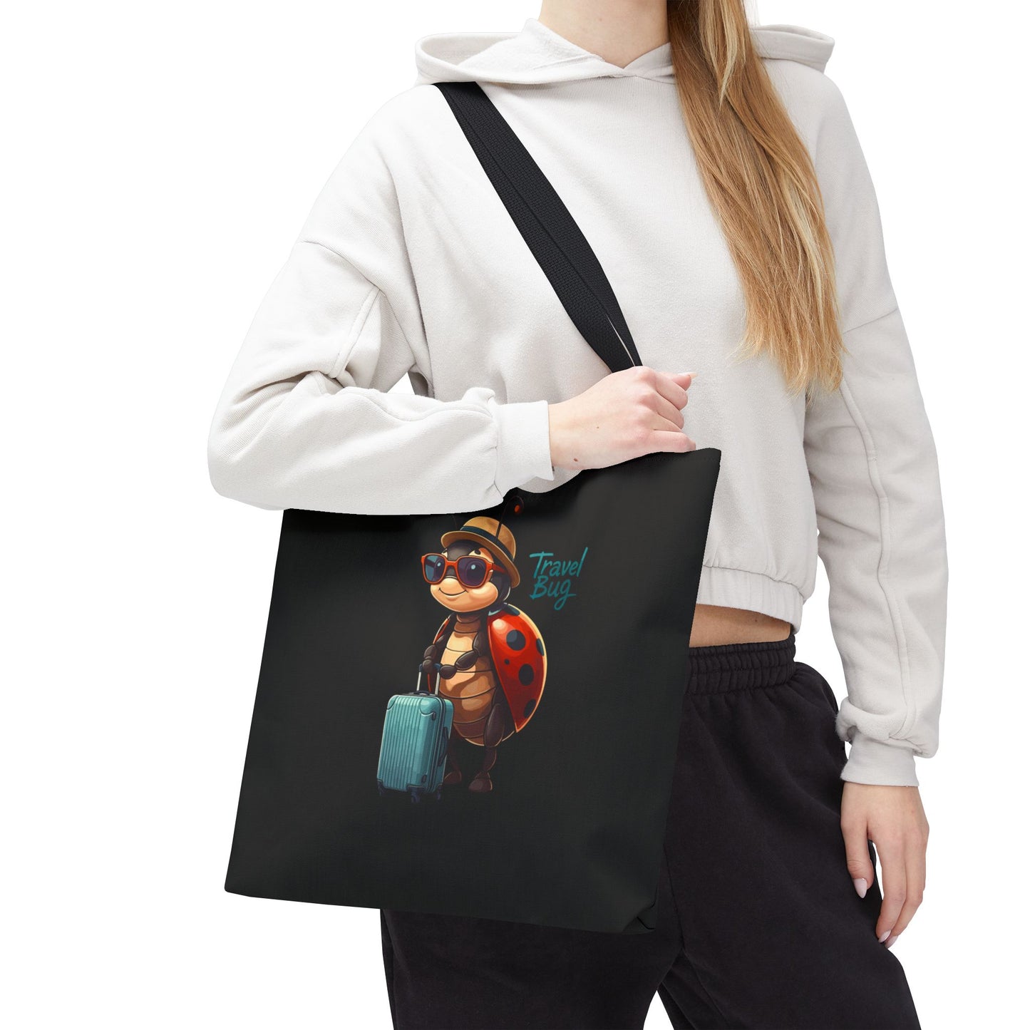 Travel Bug Tote Bag | Cute Ladybug with Suitcase Art Tote – Whimsical Travel Accessory, Aesthetic Canvas Bag | Gift for Travelers