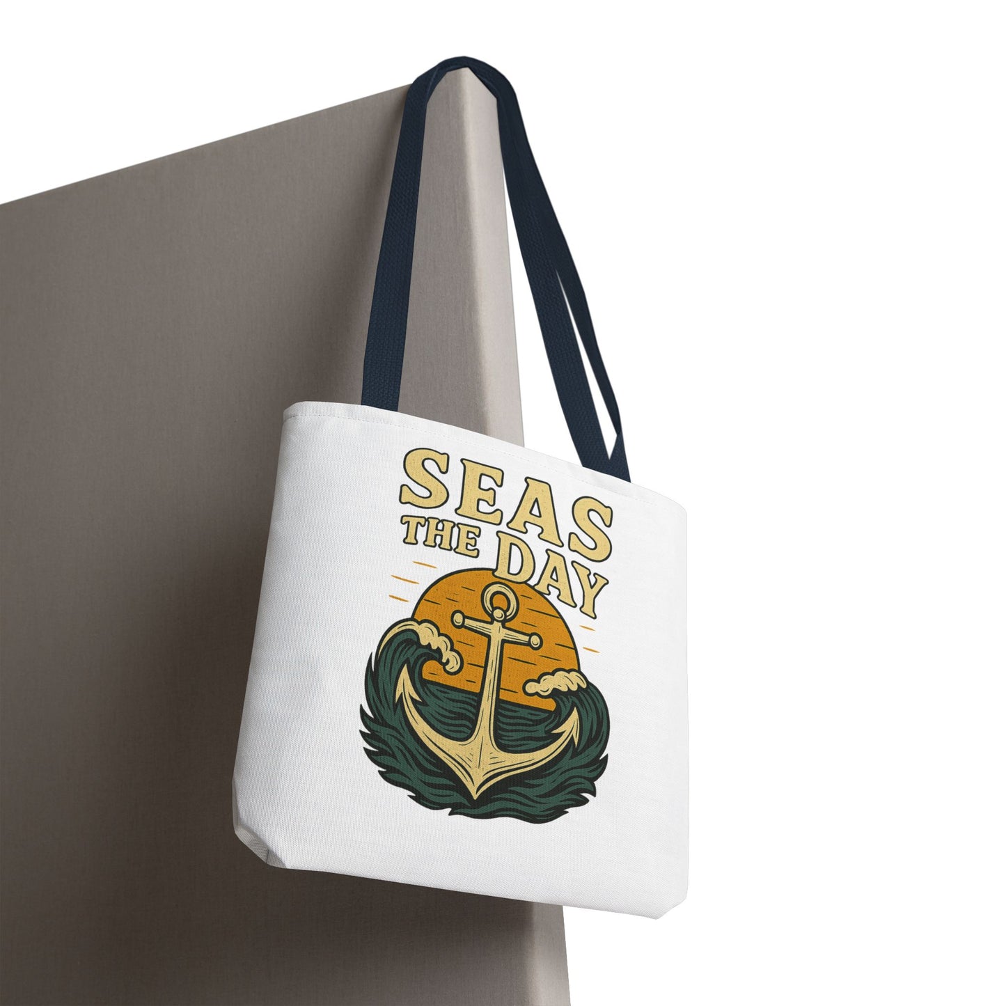"Seas the Day" Nautical Tote Bag – Funny Beach Quote Canvas Bag with Anchor | Coastal Gift Idea for Summer, Travel, or Daily Use