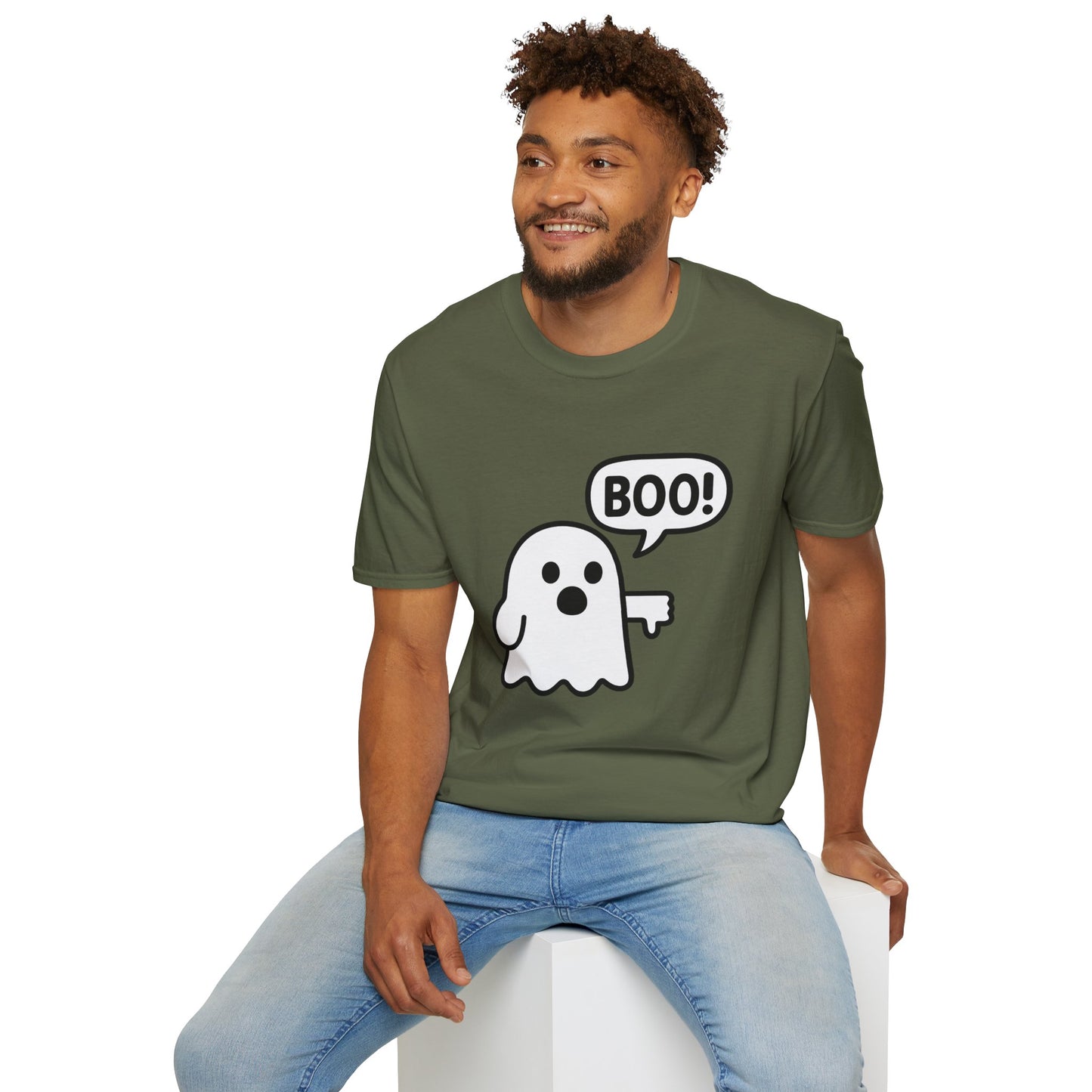 Cute Ghost Thumbs-Down 'Boo' Tee | Funny Halloween Play on Words Shirt | Spooky Season Ghost Tee | Fall Coquette Aesthetic Tee