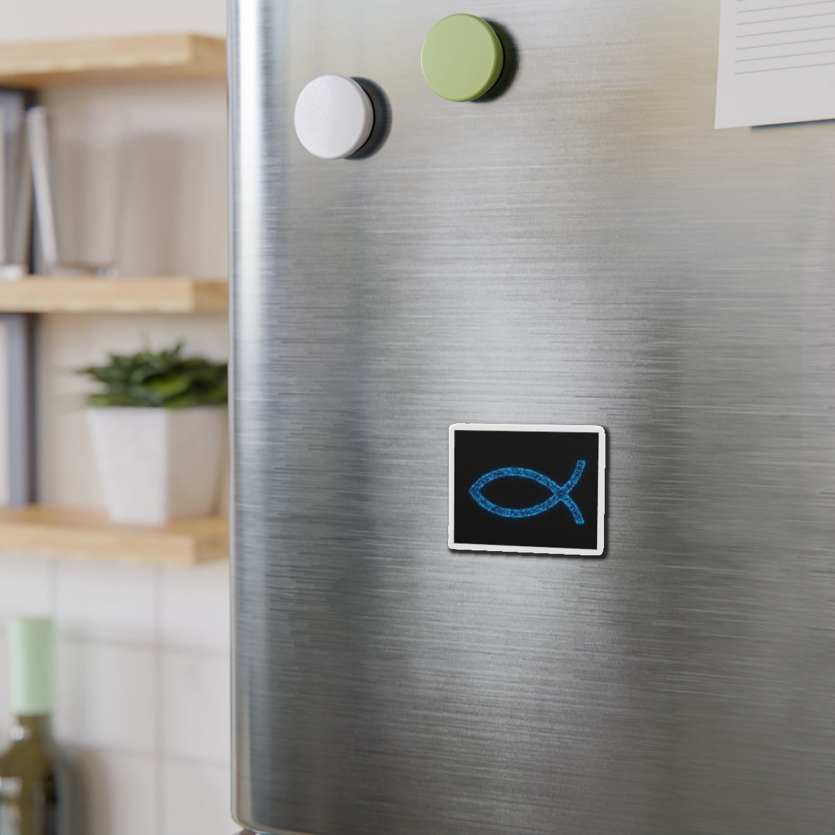 Fish Symbol Die-Cut Magnet Blue Bioluminescent Design Christian Magnet Spiritual Decor Kitchen Decoration Faith Magnet