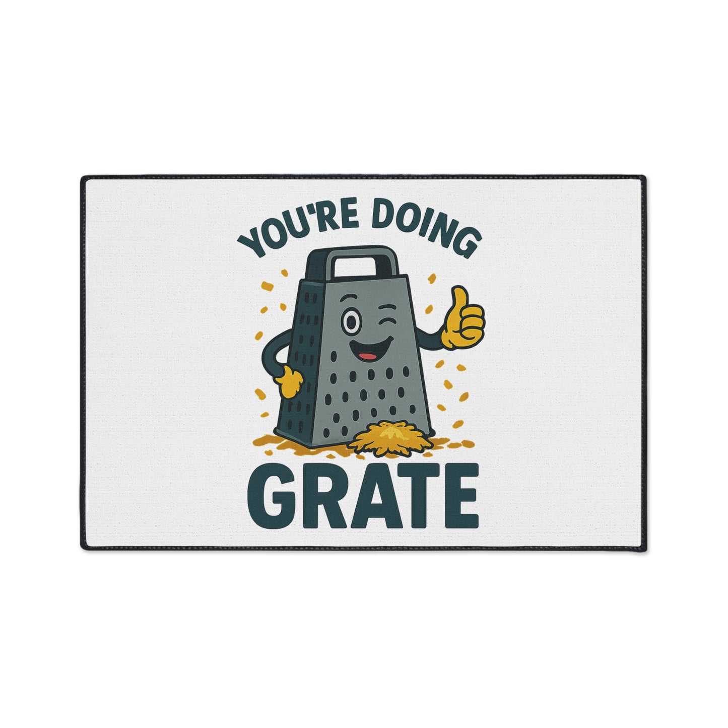 Funny Kitchen Mat – “You’re Doing Grate” Floor Rug, Cheese Grater Pun Mat, Cute Home Gift for Friends or Foodies