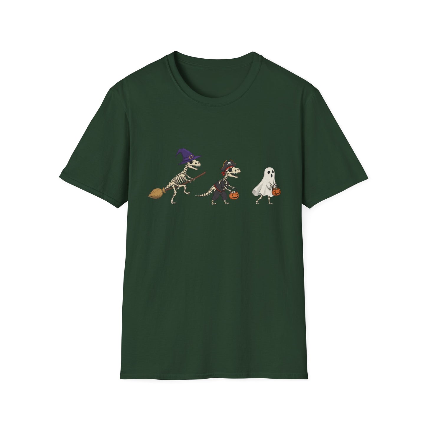 Halloween Dinosaur Skeleton Shirt - Trick-or-Treat Dino Tee, Funny T-Rex Ghost and Witch Costume Shirt, Spooky Cute Skeleton Tee, Unisex