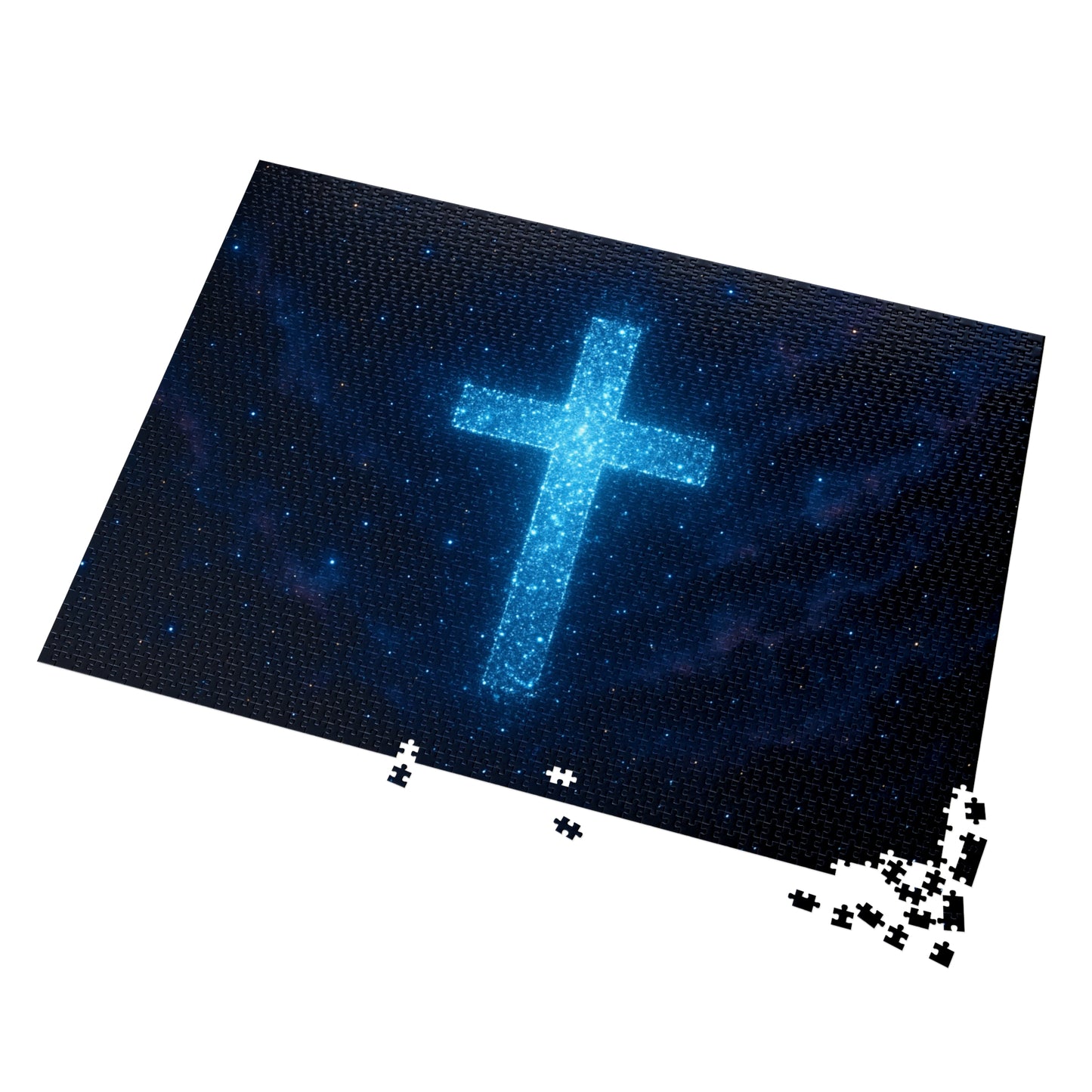 Jigsaw Puzzle: Bioluminescent Cross Design Christian Game Inspirational Puzzle Spiritual Jigsaw Gift for Believers