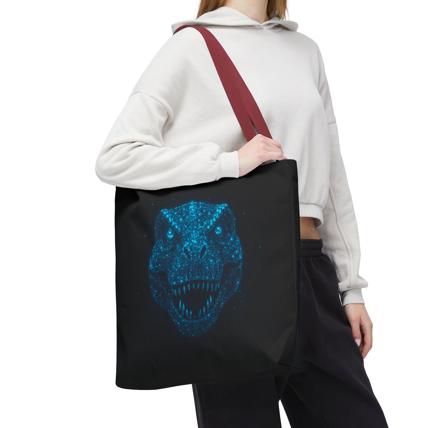 Bioluminescent Dino Tote Bag | Retro T-Rex Galaxy Canvas Shopper - Eco AOP Tote, Ocean Glow Dinosaur Art, Gift for Paleontology Fans
