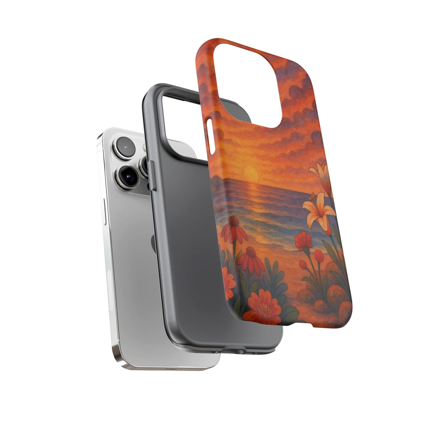 iPhone Case - Floral Ocean Sunset Watercolor Tough Case Nautical Phone Case Beach iPhone Case Ocean Sunset Theme