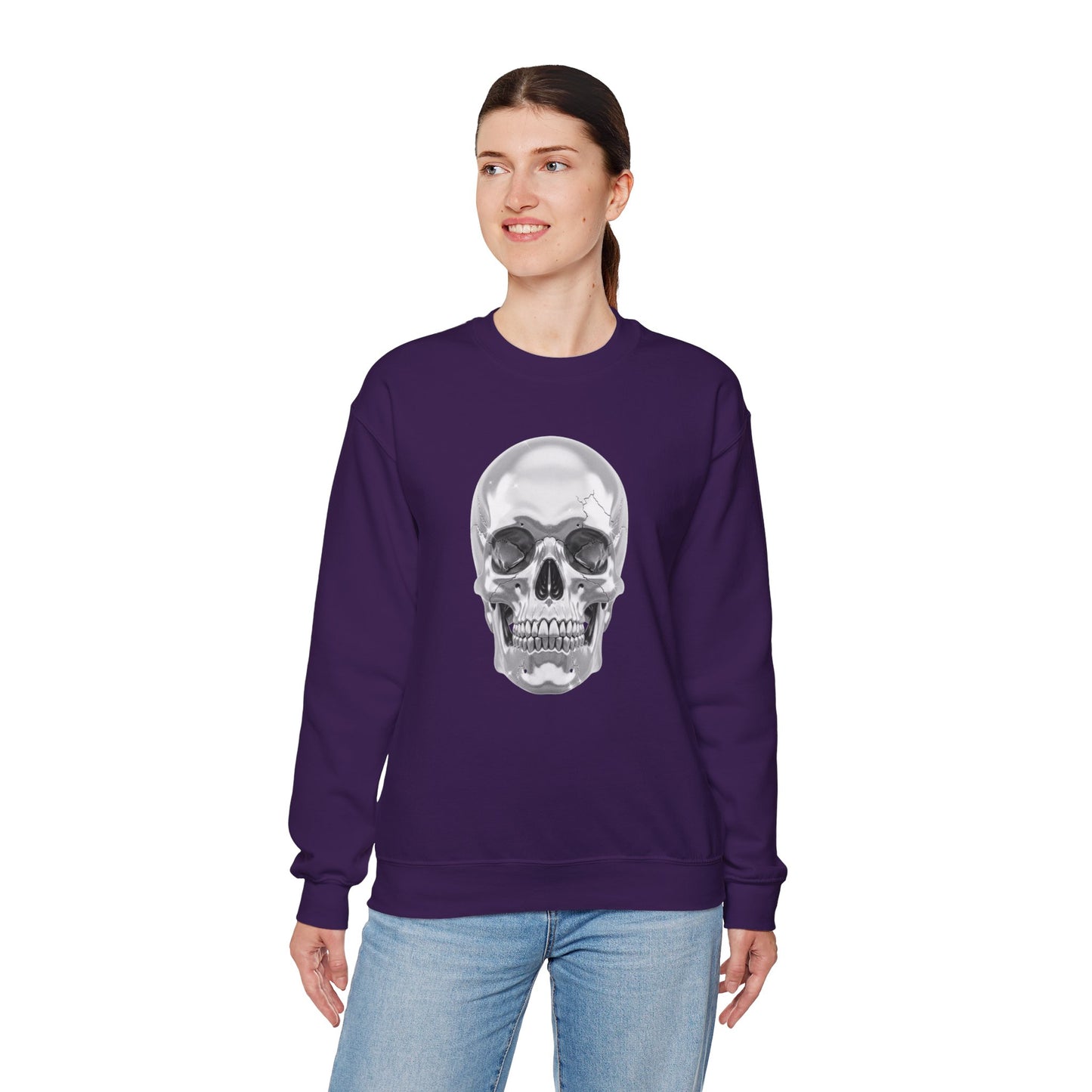 Silver Skull Sweatshirt, Gothic Skull Crewneck, Retro Skull Sweatshirt, Vintage Skull Graphic, Halloween Rock Pullover