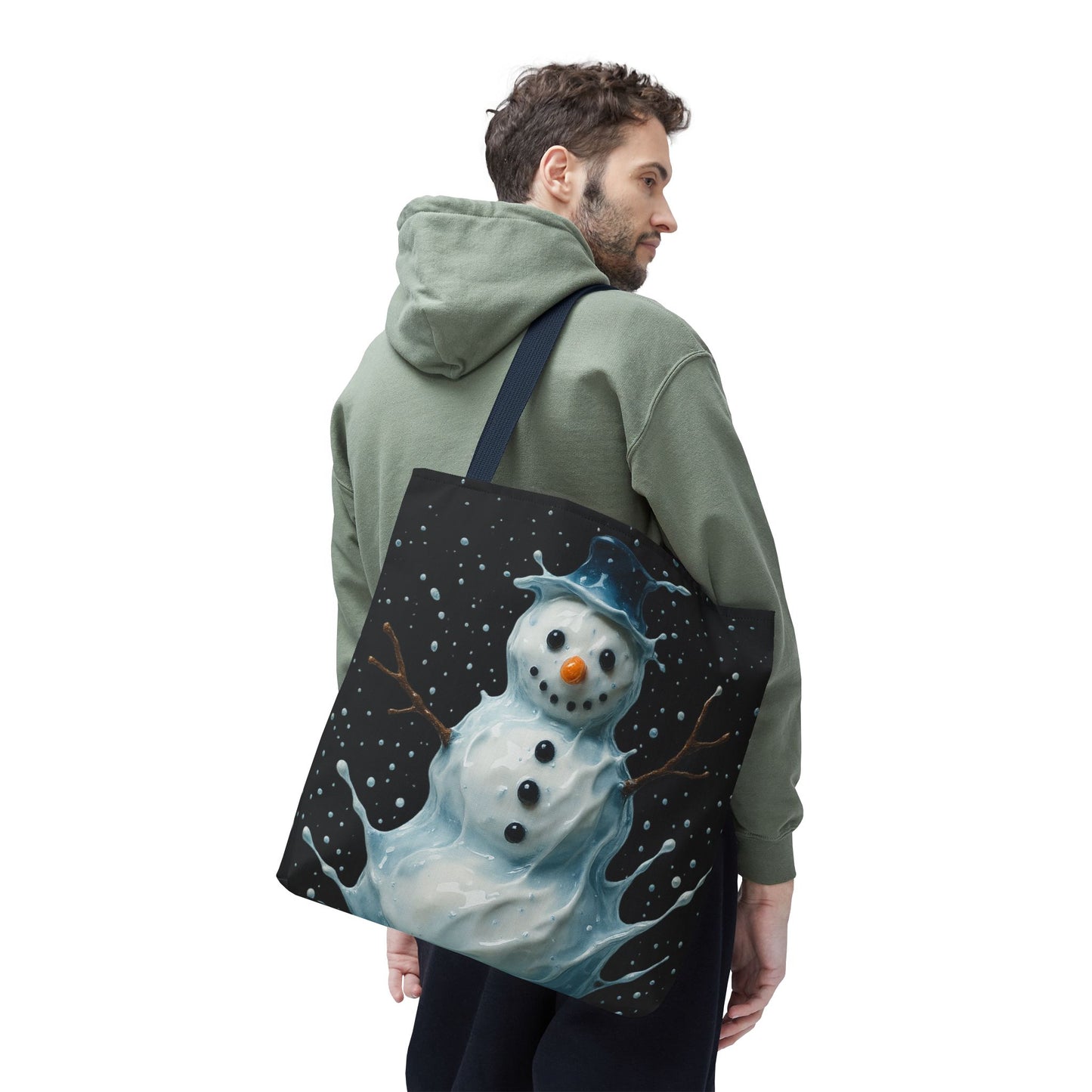 Winter Snowman Tote Bag, Festive Christmas Gift Bag, Holiday Shopping Tote, Snowy Season Accessory, Reusable Winter Art Bag For Everyday Use