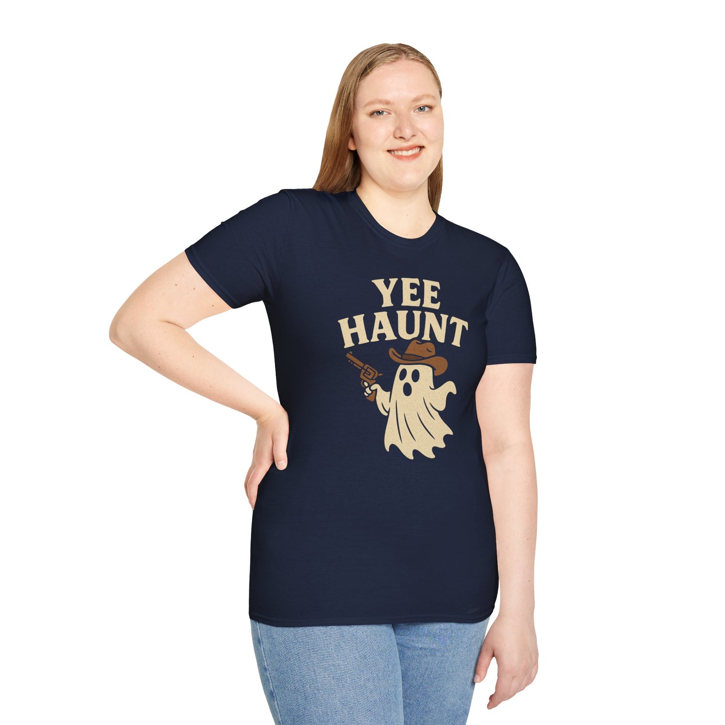 Yee Haunt Ghost Cowboy Halloween Tee - Cute Western Spooky Ghost Shirt - Boo Haw Fall Tee for Ghost Lovers - Unisex Halloween Graphic T-Shirt