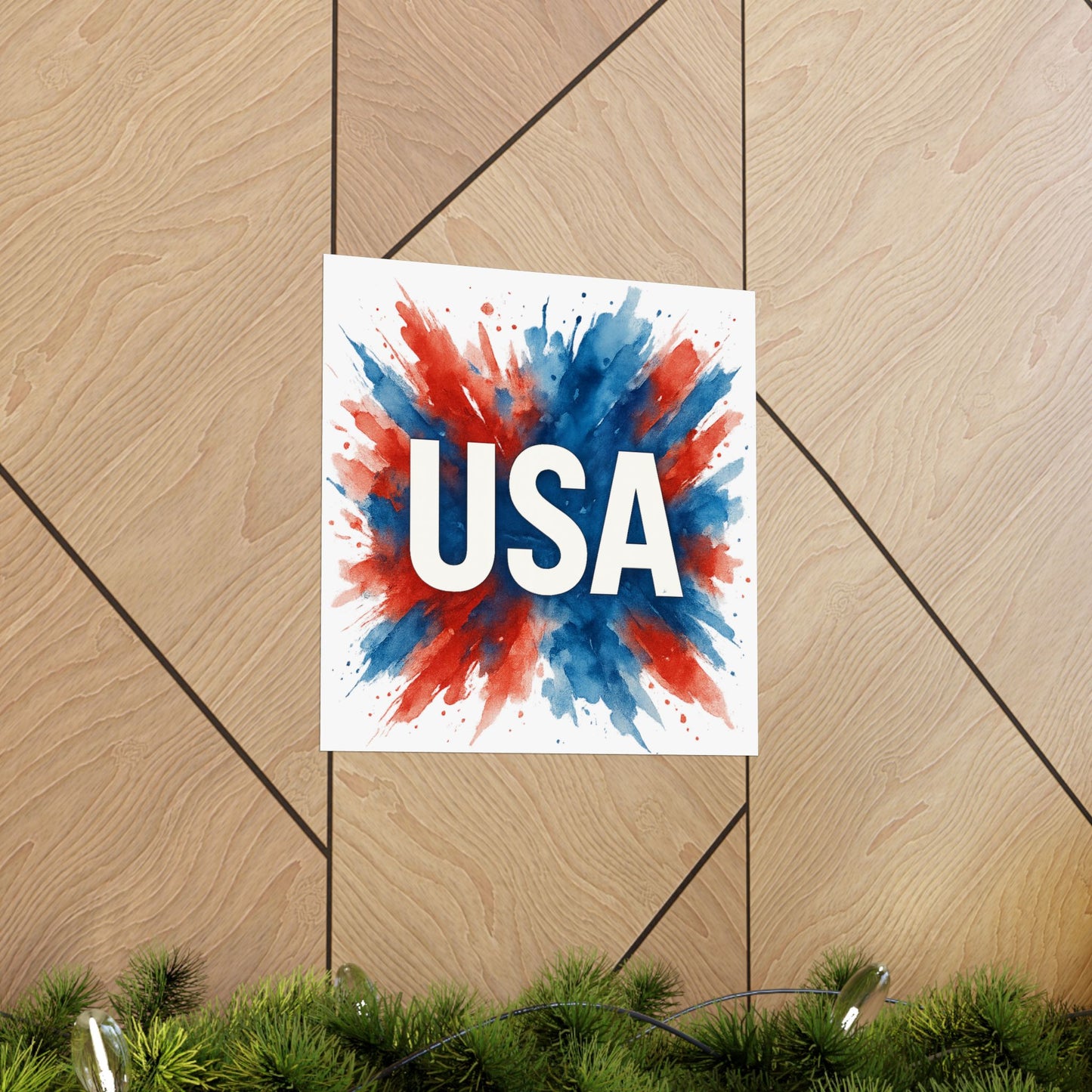 USA Watercolor Poster - Patriotic Red White and Blue Wall Art, 4th of July Decor, Ready-to-Frame American Pride Print