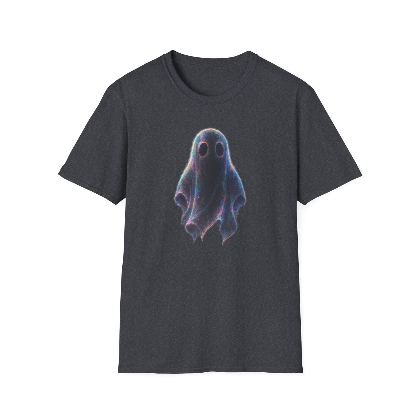 Ethereal Neon Ghost Tee - Iridescent Ghost Graphic T-Shirt, Spooky Aesthetic Halloween Shirt, Vibrant Vaporwave Ghost Tee for Fall