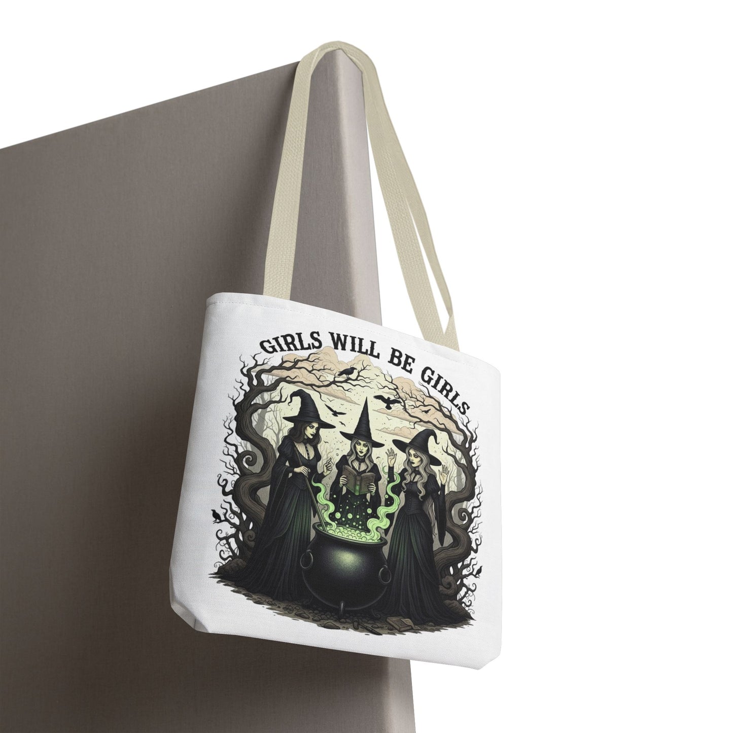 Girls Will Be Girls Halloween Tote Bag, Witchy Aesthetic Bag, Gothic Witches Cauldron Art, Spooky Gift, Reusable Eco Tote For Halloween Lovers