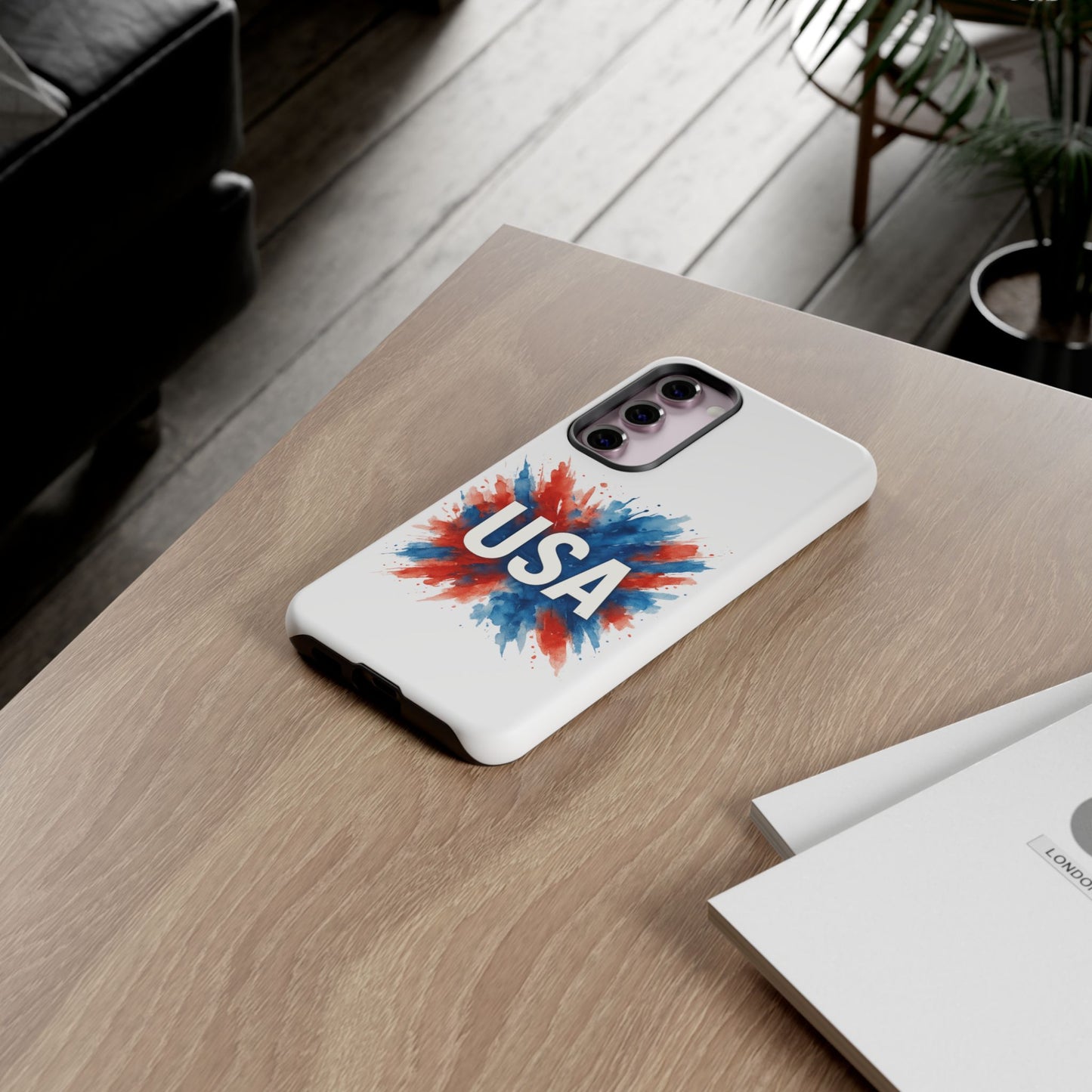 USA Splash Samsung Case - Patriotic Red White Blue Tough Cover, Dual-Layer Protection, 4th of July amd Veteran Gift for Galaxy