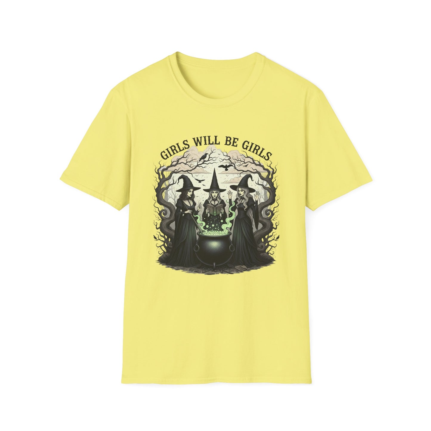 Girls Will Be Girls Witch Tee - Witches Brewing Cauldron Shirt - Halloween Witchy Vintage Feminist Spooky Gift for Women