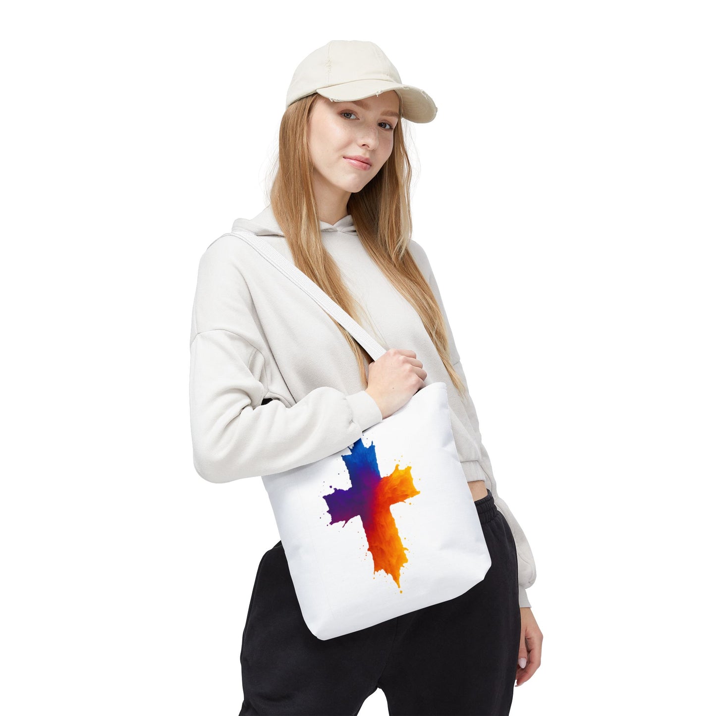 Watercolor Cross Tote Bag, Faith Tote, Christian Gift Bag, Religious Art Shoulder Bag, Inspirational Everyday Carry, Spiritual Cross Design Tote