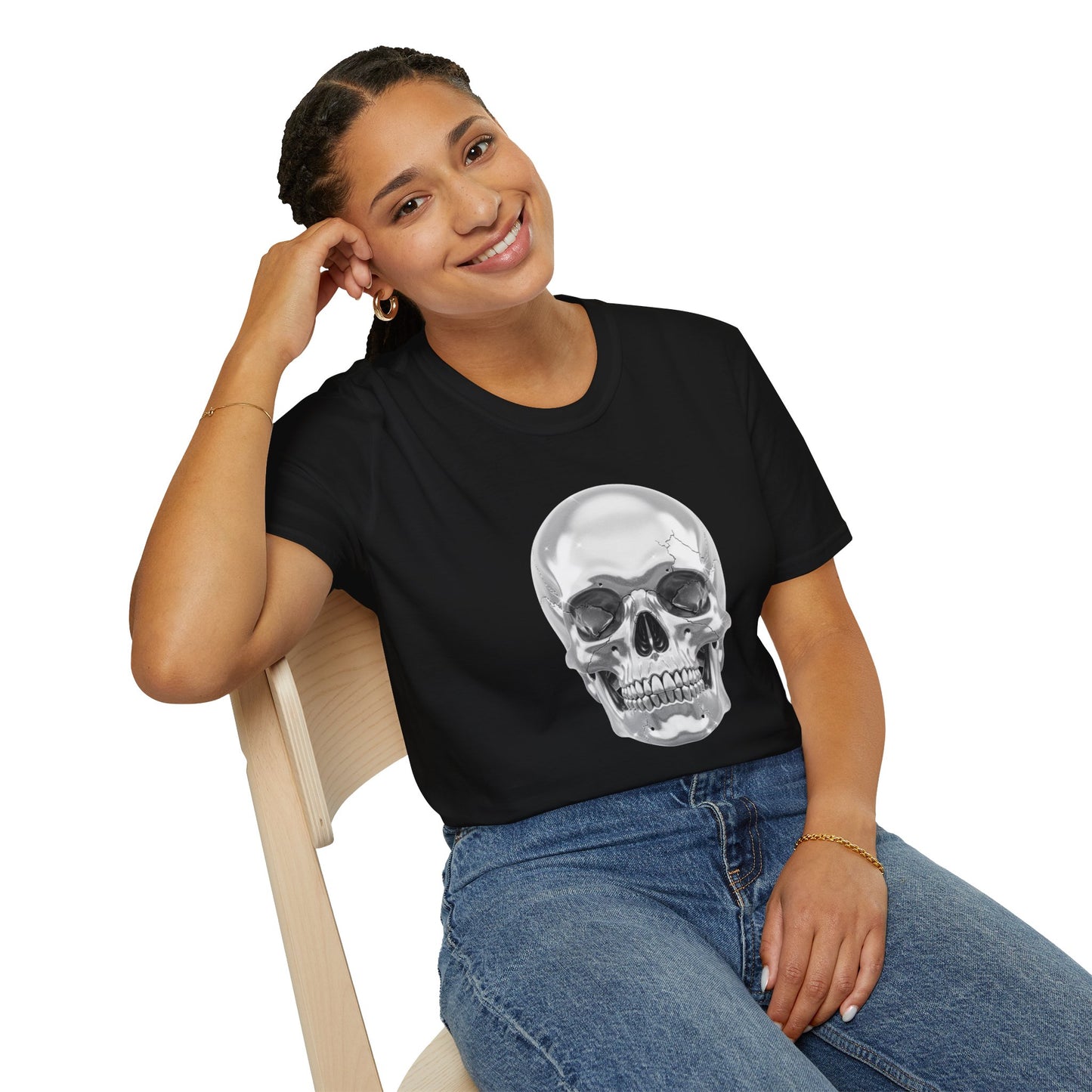 Chrome Skull Graphic Tee - Edgy Metallic Skull Shirt - Retro Rock Vibe, Dark Aesthetic, Unisex Cool Gift - Trendy Fashion Statement Top