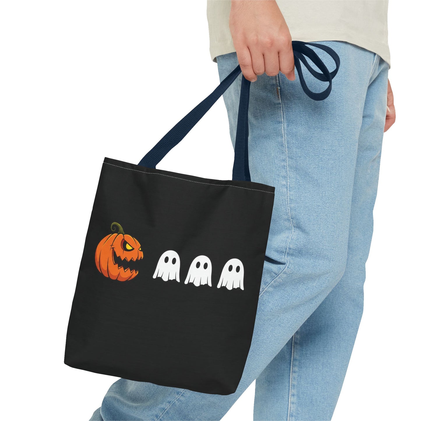 Halloween pumpkin ghost tote bag, spooky trick or treat canvas bag, ghost pumpkin design reusable tote, spooky season gift tote