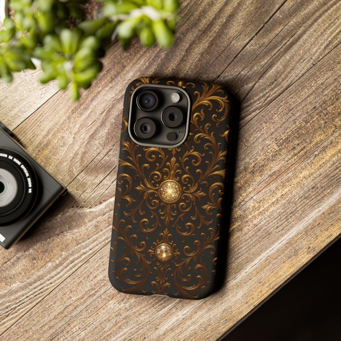 Baroque iPhone Case β Elegant Gold Floral Scroll Design for iPhone 16, 15, 14, 13, Pro Max & More