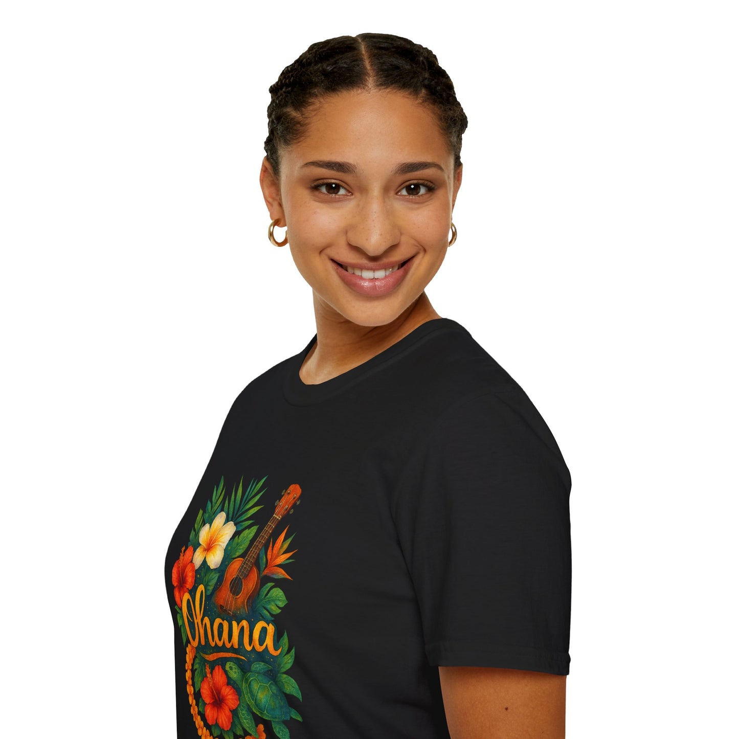 Ohana Hawaiian Shirt | Tropical Family T-Shirt | Luau Vacation Tee | Aloha Summer Shirt | Ukulele Turtle Floral Beach Gift