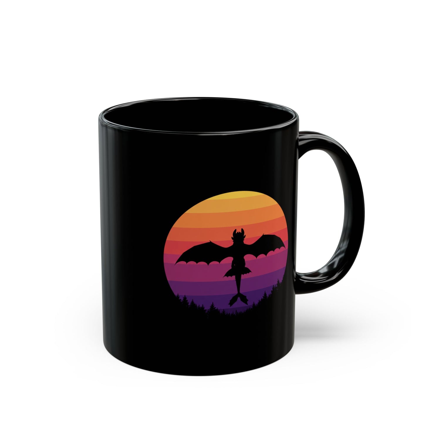 Dragon Mug, Fantasy Coffee Mug, Black Gothic Mug, Retro Sunset Dragon Gift, Gamer Mug, DnD Mug, Gift for Dragon Lover, Coffee Cup