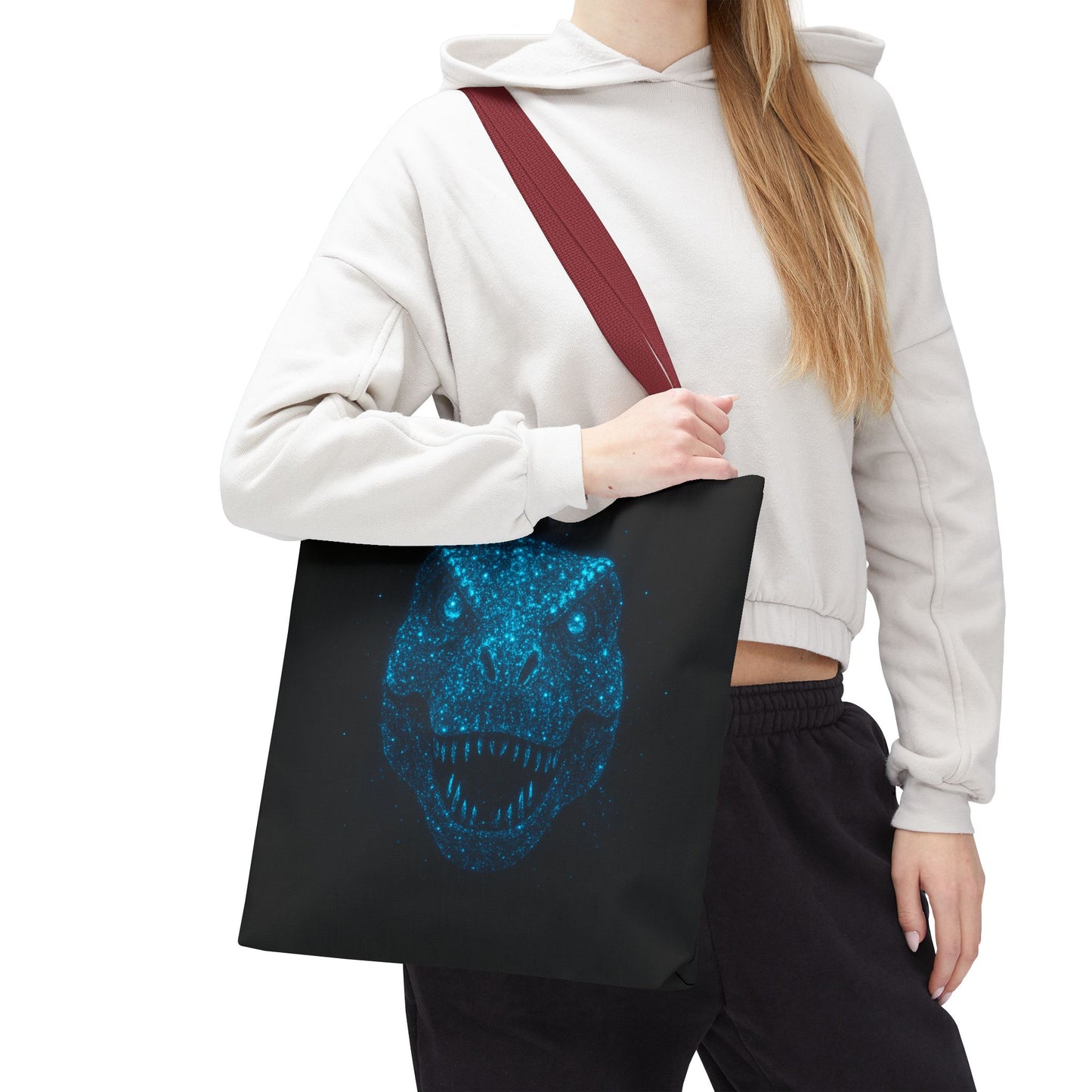 Bioluminescent Dino Tote Bag | Retro T-Rex Galaxy Canvas Shopper - Eco AOP Tote, Ocean Glow Dinosaur Art, Gift for Paleontology Fans