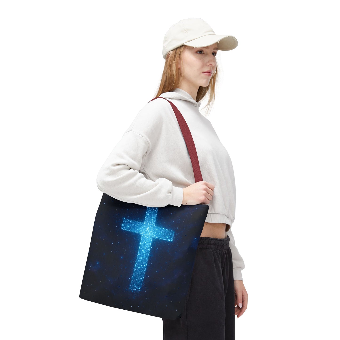 Sparkling Cross Tote Bag - Inspirational Blue Cosmic Bag Christian Tote Spiritual Bag Inspirational Tote Bag
