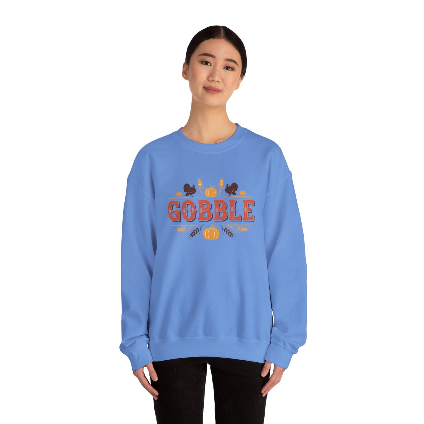 Gobble Thanksgiving Sweatshirt, Fall Pumpkin Turkey Shirt, Cozy Autumn Crewneck, Cute Gobble Pullover, Thanksgiving Dinner Outfit
