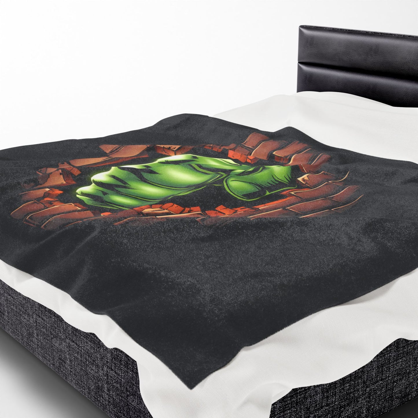 Plush Blanket Green Fist Smash Design, Green Throw, Green Comic Blanket, Geeky Decor