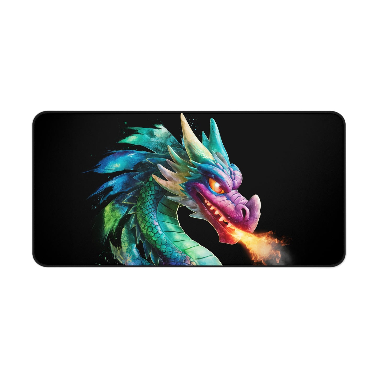 Fantasy Dragon Desk Mat & Gaming Mouse Pad | Colorful Fire-Breathing Dragon Office & Gaming Desk Accessory | Gift for Gamers