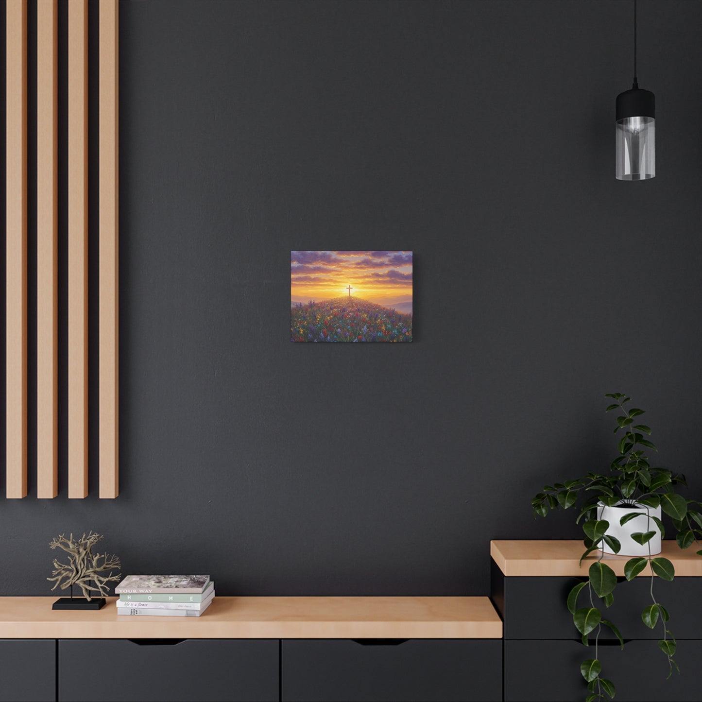 Canvas Artwork Cross on Hill Christian Painting in style of Monet Spiritual Decor Faith Painting Religious Gift