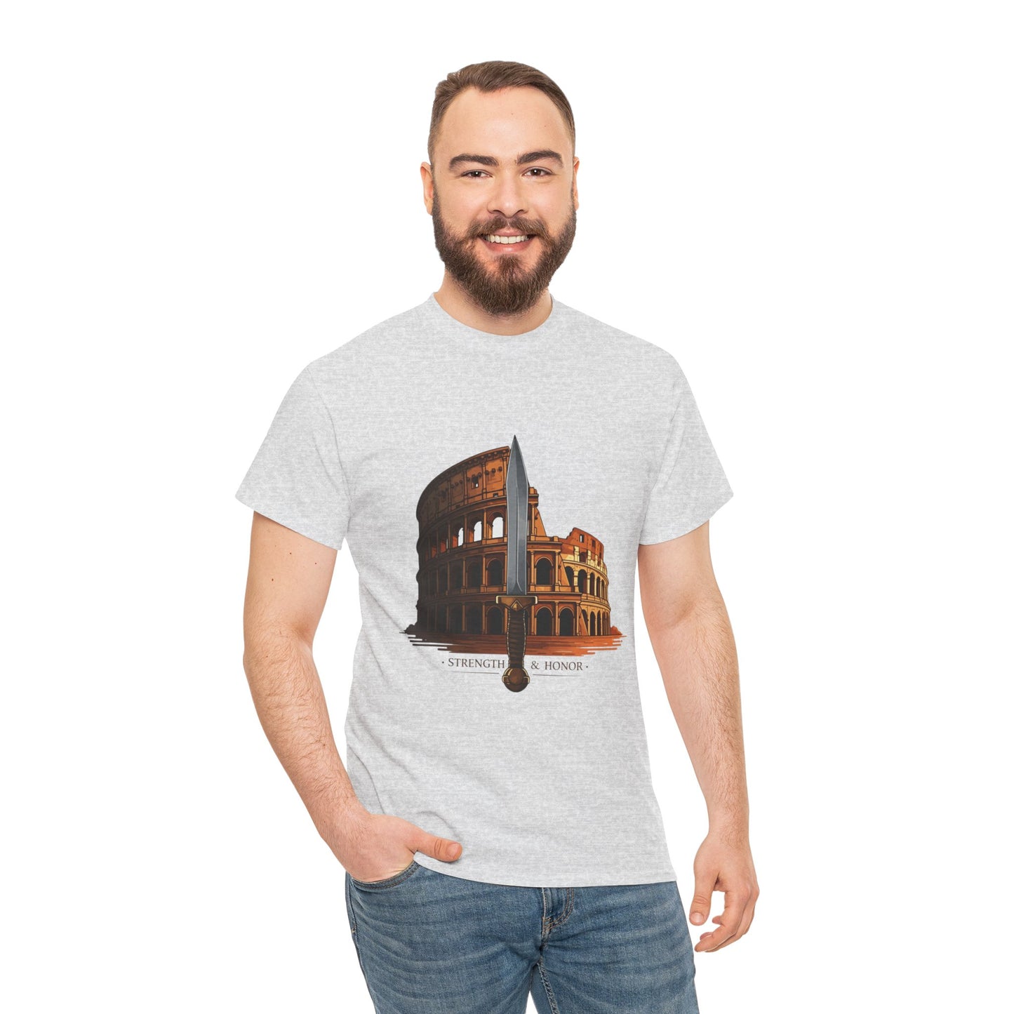 Strength & Honor Gladiator Shirt – Roman Colosseum Sword Graphic Tee – Ancient Rome History T-Shirt for Gladiator & Travel Fans