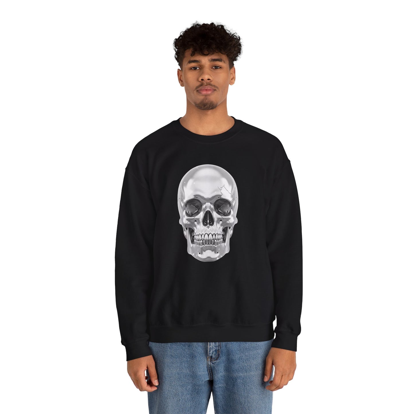 Silver Skull Sweatshirt, Gothic Skull Crewneck, Retro Skull Sweatshirt, Vintage Skull Graphic, Halloween Rock Pullover