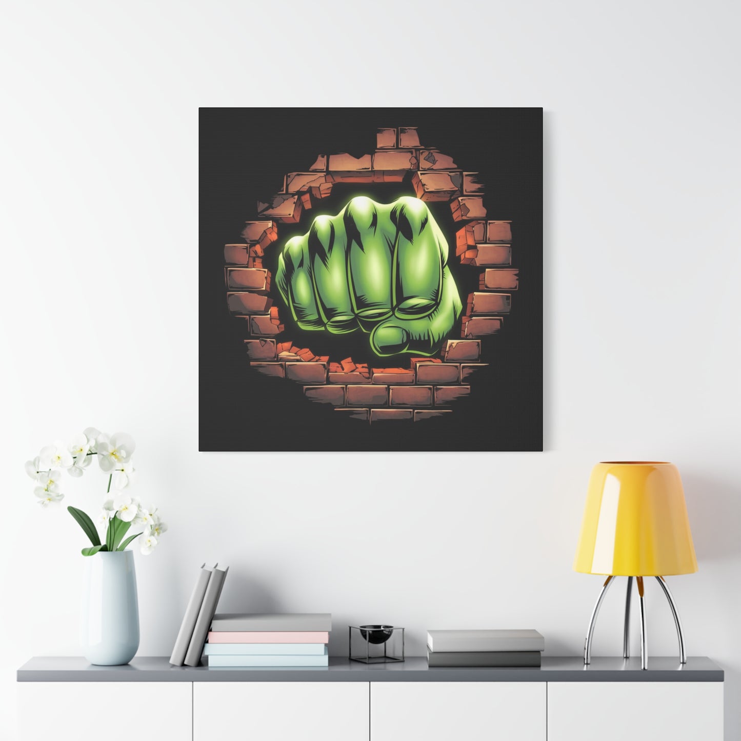 Wall Canvas Green Fist Smashing Design, Wall Art, Comic Canvas