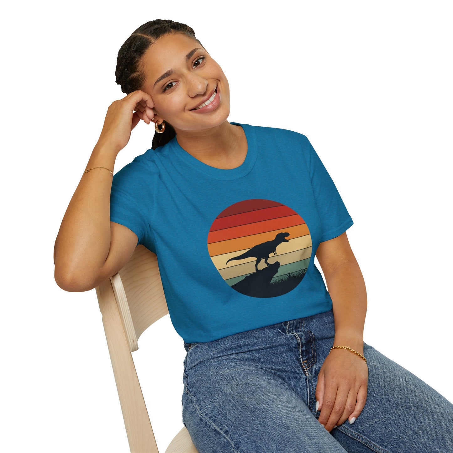 Retro T-Rex Dinosaur Shirt for Men Women - Vintage Sunset Graphic Tee - Unisex Jurassic Gift Idea Funny Casual Dino T-Shirt