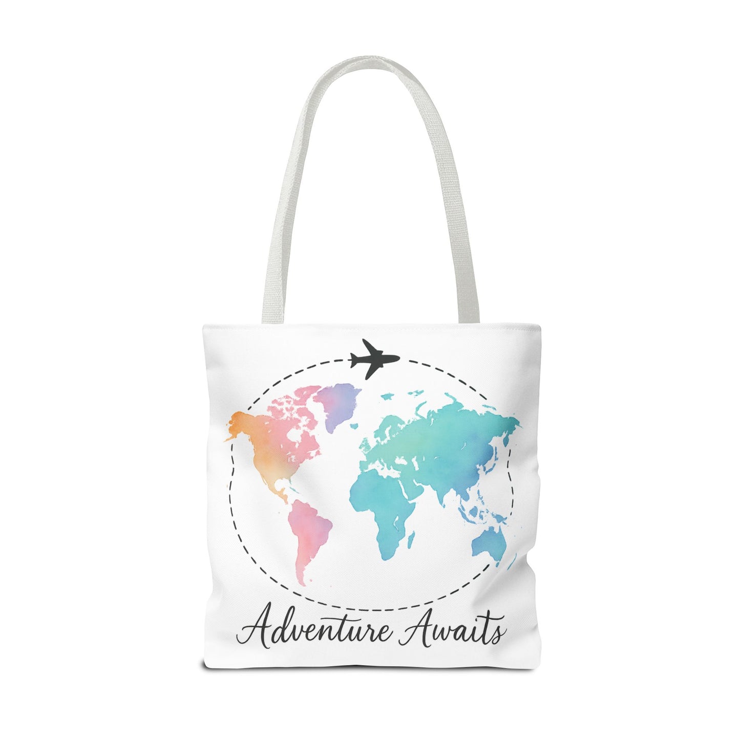 Adventure Awaits Watercolor World Map Tote Bag | Travel Canvas Tote | Wanderlust Gift, Beach, Camping, Airport Carryall, Eco-Friendly