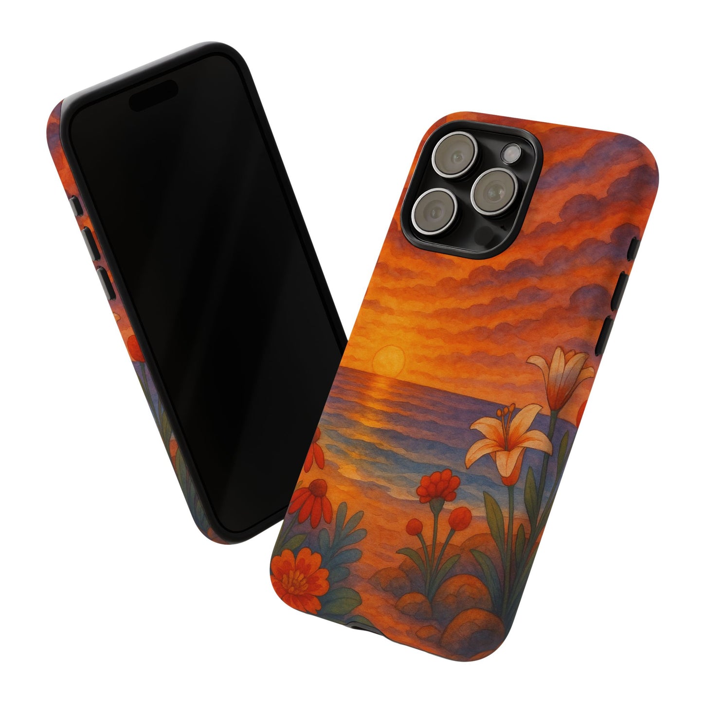 iPhone Case - Floral Ocean Sunset Watercolor Tough Case Nautical Phone Case Beach iPhone Case Ocean Sunset Theme